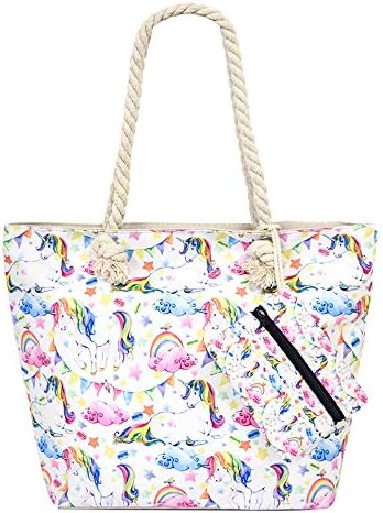 Canvas Tote Beach Shopping Bag Travel Zipper Shoulder Bag with Pouch Set