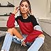 Angashion Womens Sweatshirt-Long Sleeve Drawstring Hem Color Block Crop Top Pullover Tops Red S