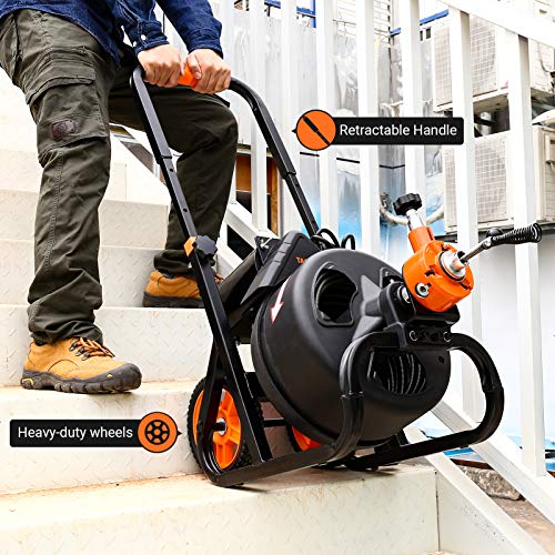 TACKLIFE Electric Drain Auger 100 Ft x 3/8 Inch Plumbing Snake Autofeed