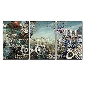 3 Piece Canvas Wall Art - Modern Background in The Style of Hip-Hop and Grunge - Modern Home Art Stretched and Framed Ready to Hang - 16"x24"x3 Panels