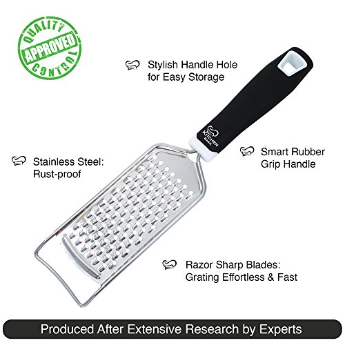 KitchenBasix Cheese Grater & Shredder - Stainless Steel - Razor Sharp Blades - Medium Shred - Ideal Hand Grater for Hard Fruit, Root Vegetables, Nuts, Parmesan Cheese & More!