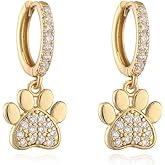 Dainty Cubic Zirconia Paw Print Charm Cartilage Small Hoop Dangle Drop Earrings for Women Crystal Minimalist Cute Animal Bear Claw Dog Cat Footprint Pet Lover Sleeper Huggie Hoops Fashion Jewelry