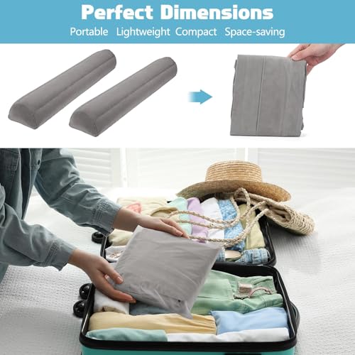 2Pack Inflatable Bed Rails for Toddlers, Non-Slip Soft Flocking Portable Travel Kids Bed Bumper for Full Queen King Size Beds, Grey 127 * 15 * 12cm