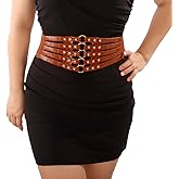 Wiwpar Women's PU Leather Elastic Wide Stretchy Waist Belt Fashion Vintage Waistband for Dresses Corset Belt Tie Waist Belt Corsets for Women Girls Party Prom Dress(Brown)