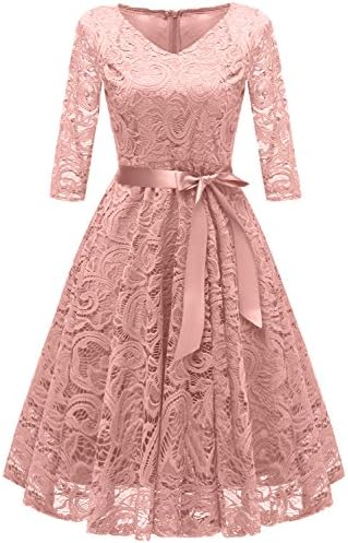 Avril Dress Princess Floral Lace Dress V-Neck A-line Bridesmaid Party Cocktail Prom Dress