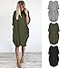 Women's Summer Casual Solid Round Neck Loose Tunic Long Tops Blouse Dress with Pockets