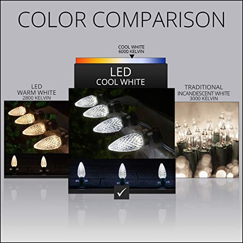 25 Pack OptiCore LED C9 Cool White Christmas Light Bulbs 0.84W