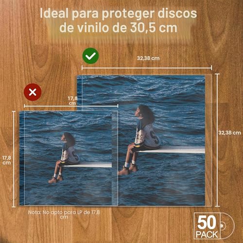 GPXIIZ LP Vinyl Sleeves Exterior 12 Inches, 50 x Transparent Vinyl Disc Protector Cover, Durable High Density Polypropylene, LP 33 RPM Vinyl Sleeves for 1-2 LPs