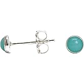 Gemstone Stud Earrings for Women and Girls, 4mm Round Bezel 925 Sterling Silver