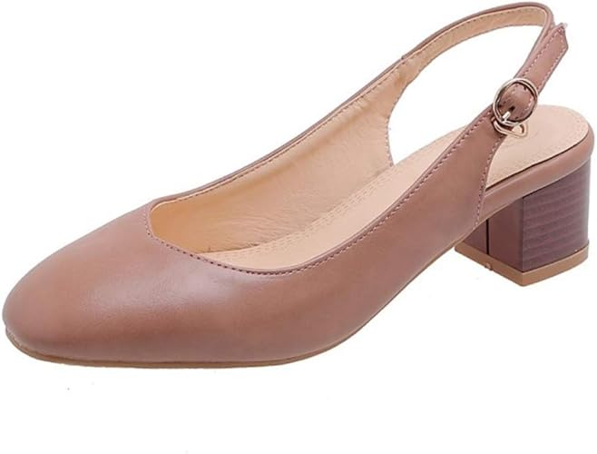 Amazon Beiamina レディース スクエアトゥ サンダル パンプス バックストラップ シンプル 通勤靴 太ヒール Beiamina ファッションサンダル