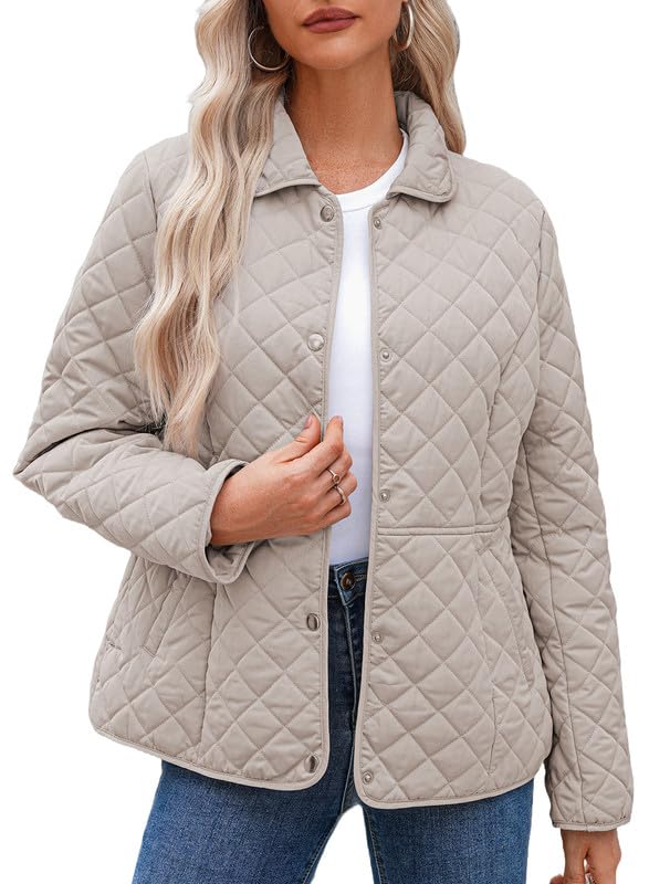 Photo 1 of Dokotoo Plus Size Fall Jackets for Women Jet Stream Winter Quilted Jackets Light Warm Long Sleeve Button Down Puffer Jacket Womens Padded Outerwear Coats X-Large