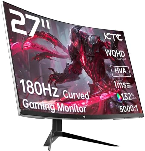 KTC 27 inch 180Hz Curved WQHD Gaming Monitor, 2K(2560x1440P),144Hz