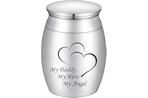 DLETAY Small Keepsake Urns for Human Ashes Mini Cremation Urns for Ashes Stainless Steel Memorial Ashes Holder-My Daddy My Hero My Angel