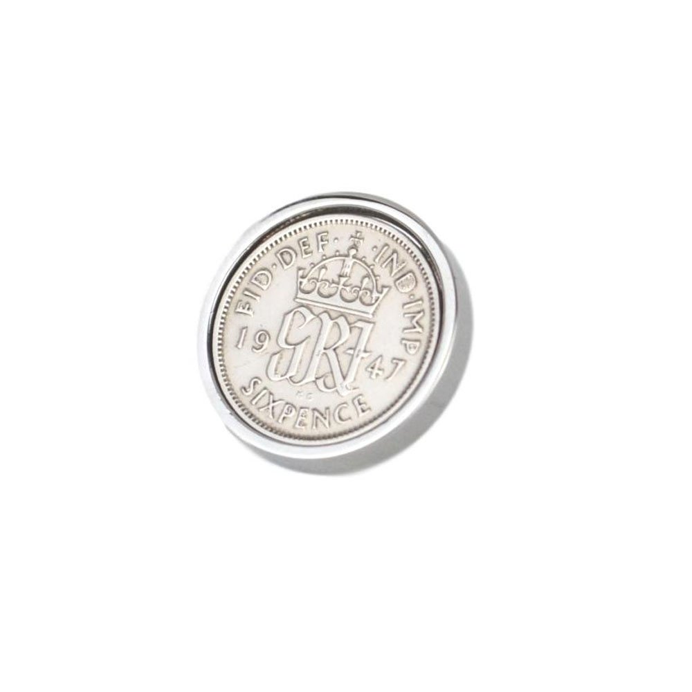 Polished Sixpence Lapel Pin/Brooch | 1947 Anniversary Coins 79th Birthday