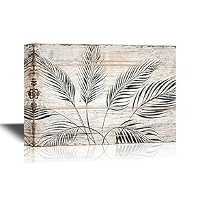 Canvas Wall Art - Tropical Plant Leaves on Wood Style Background - Gallery Wrap Modern Home Art | Ready to Hang - 12x18 inches