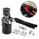 Tasan Racing Universal Aluminum Oil Catch Can Baffled Engine Air Oil Separator Reservoir Tank with Breather Filter Black