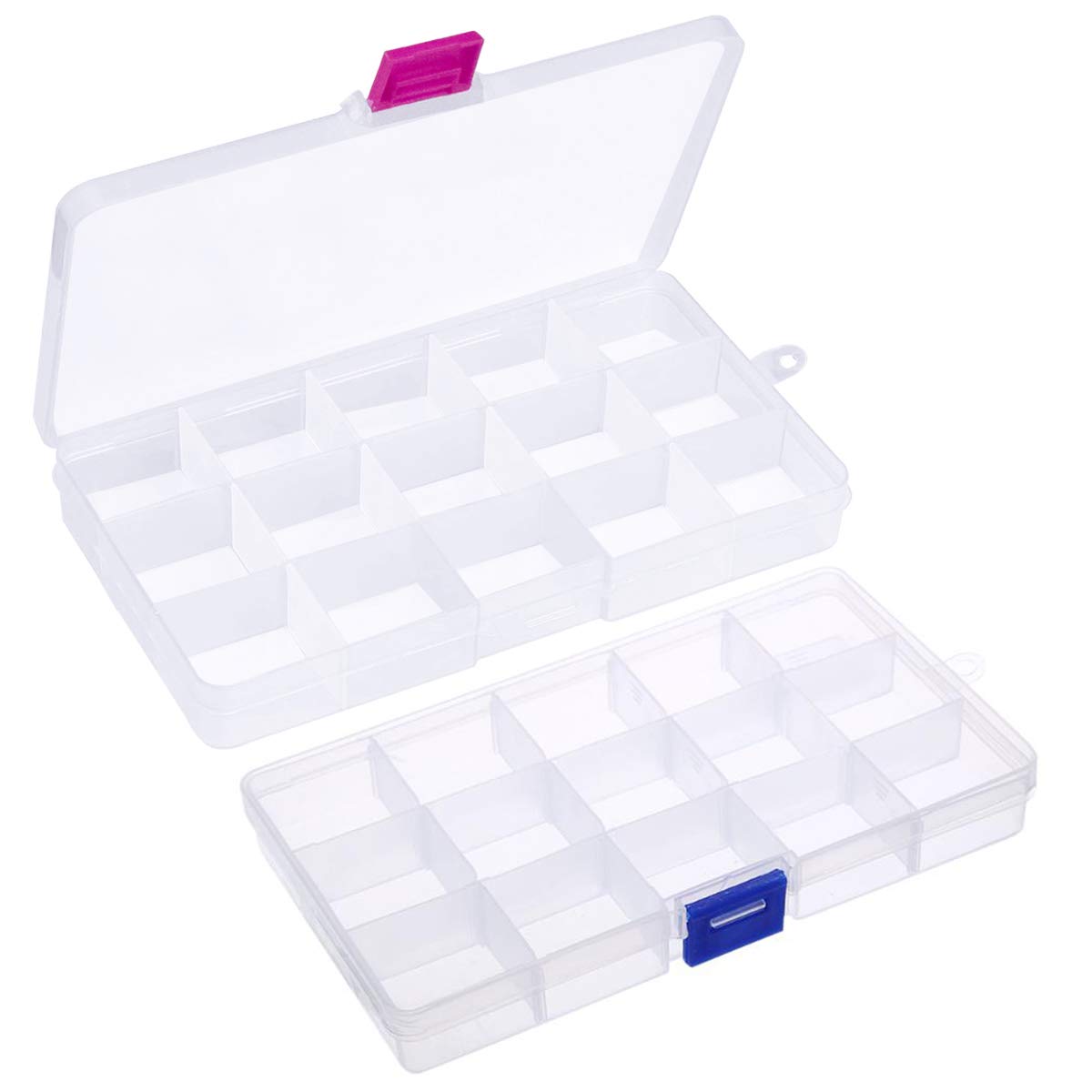 Fodlon Plastic Organizer With Dividers, 2pcs Adjustable Small Storage Compartments for Jewelry, Earrings, Screws, Crafts, Tools - Good for Travel Items Tidy