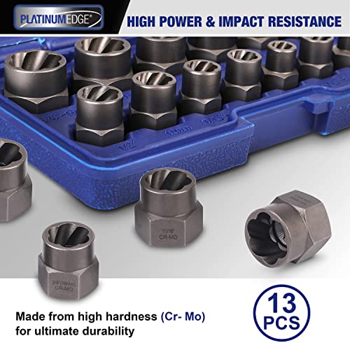 PLATINUMEDGE Bolt Extractor Tool Set, 13 Pieces Impact Bolt & Nut Remover Set, Stripped Lug Nut