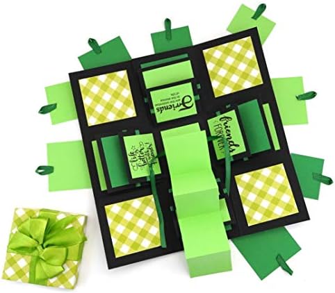 Crack of Dawn Crafts 3 Layered Happy Explosive Box Green Checks (Friendship)