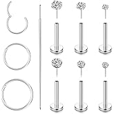 6 pair 14K Gold Filled Earrings Set for Women,Hypoallergenic Huggie Hoop Earrings Stacks Dainty Threadless Flat Back Stud Earrings for Multiple Piercing,Cartilage Trendy Earrings Jewelry Gifts CZ 2-4mm