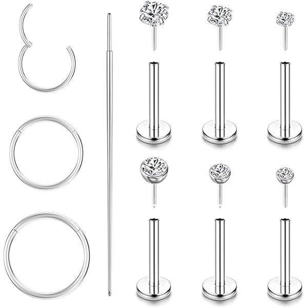20G 18G 16G Threadless Push In 2mm Steel Ball Labret Tragus Ear Helix Stud – 113 Style