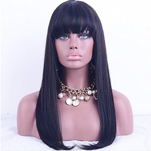 Vella Hair Brazilian Virgin Hair Long Straight Human Hair Natural Color With Bangs For Black Women (20inch)