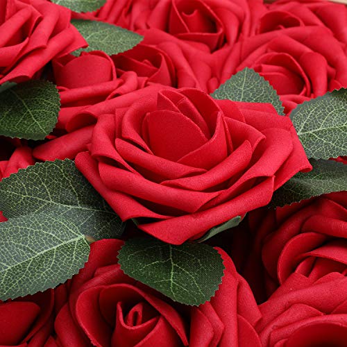 YSBER Roses Artificial Flowers - 50Pcs Big PE Foam Rose Artificial Flower Head for DIY Wedding Bouquets Centerpieces Bridal Shower Party Home Decorations (50 PCS, Wine Red)