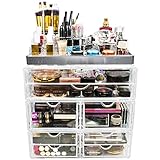 Sorbus Acrylic Cosmetic Makeup and Jewelry Storage Case Display with Silver Trim - Spacious Design - Great for Bathroom, Dresser, Vanity and Countertop (Silver Set 2)