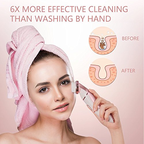 Ladies Electric Shaver, Lavany 4 in 1 Waterproof Rechargeable Cordless Electric Razor for Women with Body Hair Bikini Trimmer and Facial Cleansing Brush, Wet/Dry - Thumbnail 4