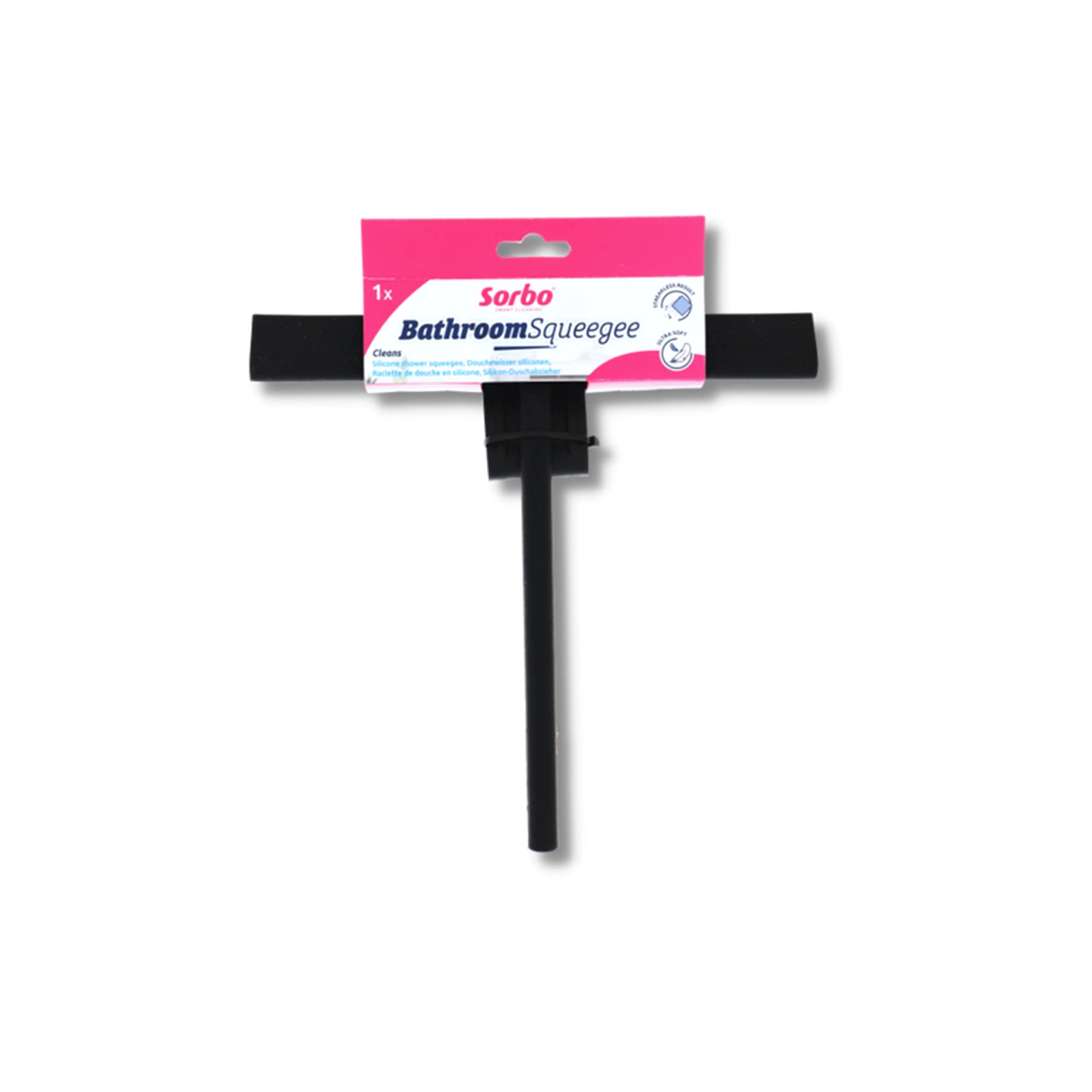 Sorbo Silcone Bathroom Squeegee, Streakless Results due to Ultra Soft Silicone Squeegee Edge, Perfect for Windows, Showers, Mirrors, Comes with a hanging hook and measures 23cm wide