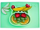 baby silicone placemat and plate tray for infants toddlers and kids - these portable hippo happy mats one piece bowl suctions and fits to most tables highchair non slip baby feeding FDA Approved .