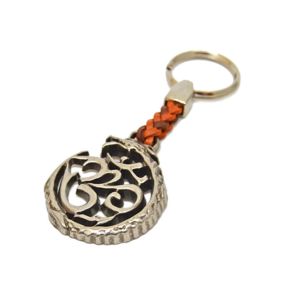 Key Ring Holder Key Chain "Om" on Leather Band - a Very Special Jewellery which Brings Power and Strength. 7cm Plus Ring 2,5cm