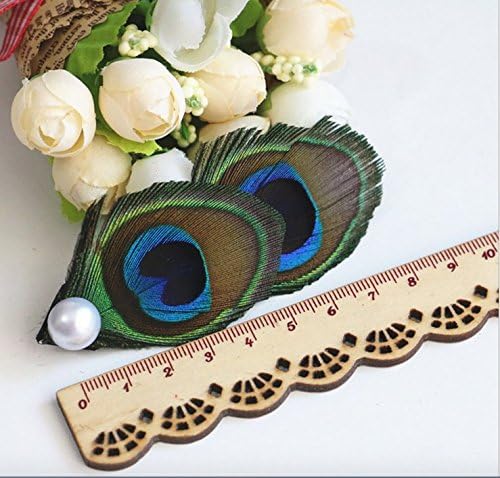 RUNHENG Handmade Feather Peacock Hair clip, Natural Feather Fascinator Barrette with White Pearl, Blue