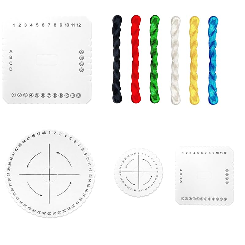 Vokowin 10 Pieces Disks Set Starter kit, 6 Colours of Rope, Disk Beading Beading Cord Disc with Cord Round Square Disc Weaving Craft Disks Practical Beading Cord Braiding Plate (K361-10)