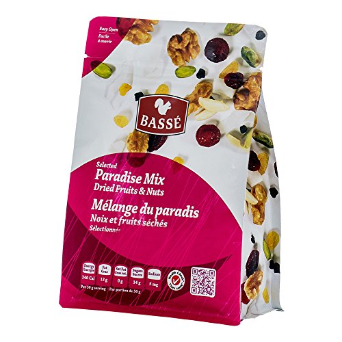 7oz Paradise Trail Mix from Basse Nuts, Selected Paradise Mix of Dried Fruits, Craisins and Nuts, 7oz Bag with Dried Cranberries, Dried Cherries, Coconut, Golden Raisins, Roasted Almonds, and Walnuts