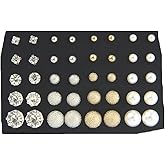 20 Pairs Stud Earrings Crystal Pearl Earring Set Ear Stud Earring for Women Men Silver and Gold