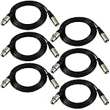 GLS Audio 6ft Patch Cable Cords - XLR Male to XLR Female Black Cables - 6' Balanced Snake Cord - 6 Pack