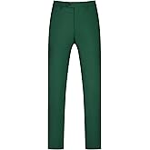 Lars Amadeus Dress Pants for Men's Classic Fit Solid Stretch Flat Front Work Business Trousers