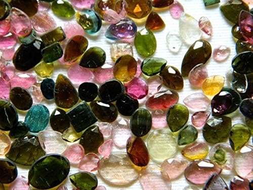 GemAbyss Beads Gemstone Tourmaline Rose Cut, Pink Tourmaline, Green Tourmaline, Flat Cabochons, Rose Cut Cabs, Polki, 50 Pieces - 4x5mm to 11x17mm Each Code-MVG-23770