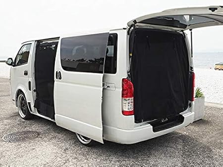 Amazon ハイエース 0系 標準ボディ用 スライドドア リアゲート 防虫ネット 虫除けネット サンバイザー 車 バイク