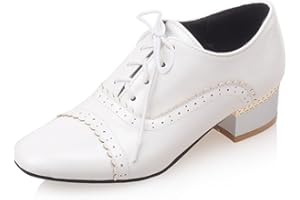 SHEMEE Women's Patent Leather Pointed Toe Flat Oxfords Pumps Vintage Wingtip Low Heels Lace Up Retro Brogues Dress Shoes