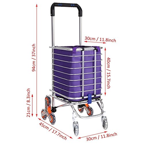 Kaluo Heavy Duty Shopping Cart, Aluminum Portable Folding Travel Shopping Trolley with Swivel Wheels Stair Climber Grocery Laundry Utility Cart