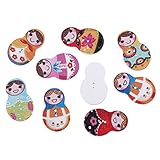 HOUSWEETY 100PCs Wooden Buttons Matryoshka Doll Mixed Color 2-hole Sewing Scrapbook DIY
