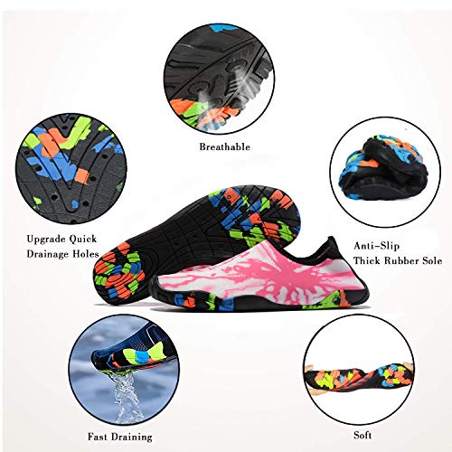 Mens Womens Water Shoes Quick Dry Barefoot for Yoga Swim Diving Surf Aqua Sports Pool Beach (Pink Thunder 36) - Thumbnail 2