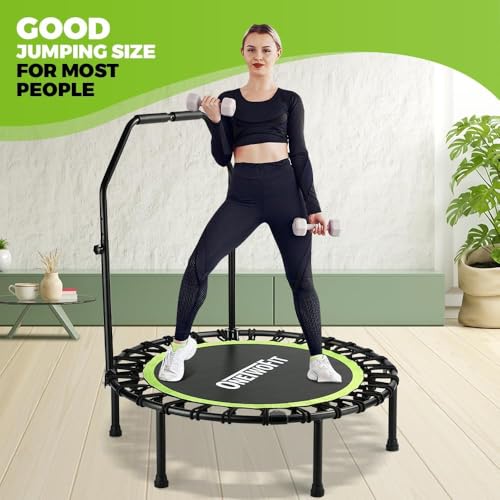 ONETWOFIT Trampolín Plegable para Adultos 101/107/114cm, Mini trampolín de Fitness, con Mango de Espuma Ajustable, elásticos, Ejercicio silencioso para Interior Personal