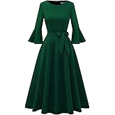 HomRain Women's Church Dresses Modest Bell Sleeve Wedding Guest Cocktail Tea Party Vintage Evening Dress