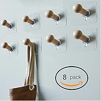 Wendingstan Self Adhesive Wall Hooks - 8 Pack No Drills Wooden Hat Hooks Storage Wall Mounted Coat Hanging Hook for Coat Towel Hat Key Robe Hooks On Door Wardrobe Closet