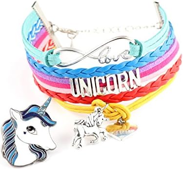UNICORN GIFTS: 2 PC set: Double Charm Love and Unicorn Infinity Rainbow Bracelets + Unicorn Pin | 11 DESIGNS