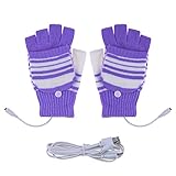 Saftybay Removable Washable USB Rechargeable Heated Gloves,Half Leaky Finger Winter Warm Hand Heating Gloves Warmer for Women Men Girls Students Arthritis (Purple)