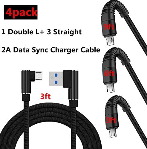 Interesting 4 Pack 2A Micro USB Cable Android Charger Cable (L Shape & Straight) Nylon Braided Data Cord, High Speed Sync & Charger Wire,3/6/9ft for Android,HTC, Nokia,Sony and More